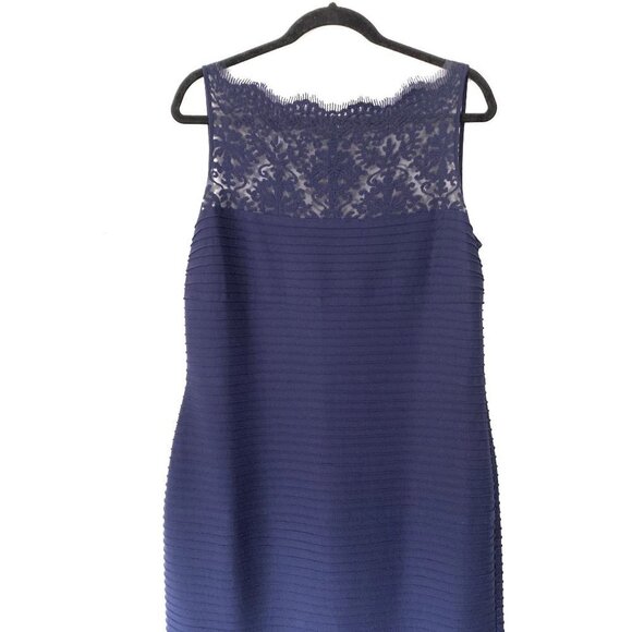 Tadashi Shoji Size L Pintuck Jersey Boatneck Gown Sheer Lace Maxi Dress - Picture 10 of 12